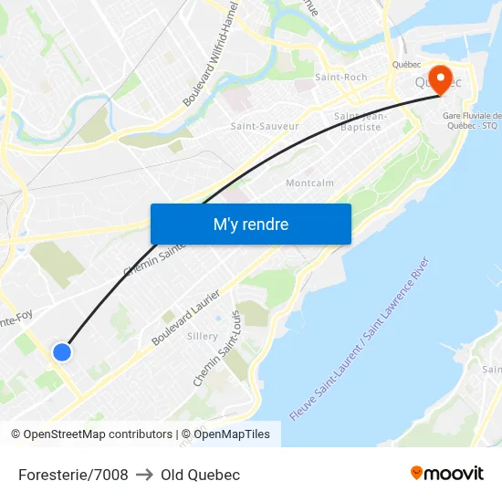Foresterie/7008 to Old Quebec map