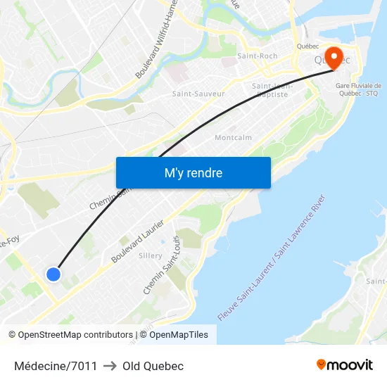 Médecine/7011 to Old Quebec map