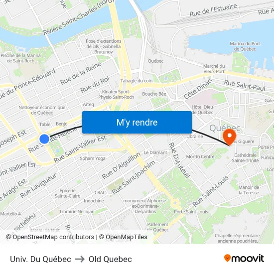 Univ. Du Québec to Old Quebec map
