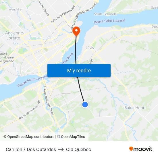 Carillon / Des Outardes to Old Quebec map
