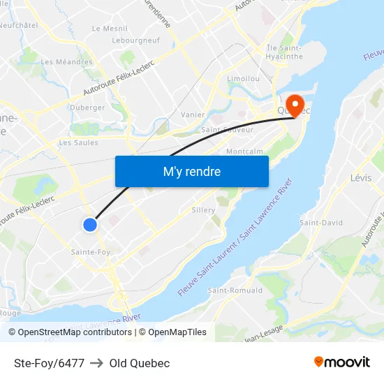 Ste-Foy/6477 to Old Quebec map