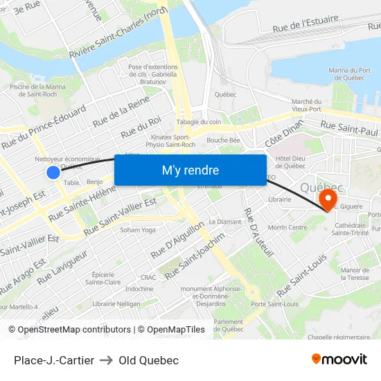 Place-J.-Cartier to Old Quebec map