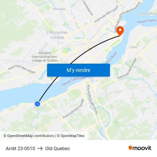 Arrêt 23-0010 to Old Quebec map