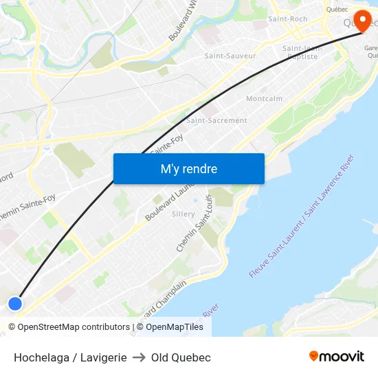 Hochelaga / Lavigerie to Old Quebec map