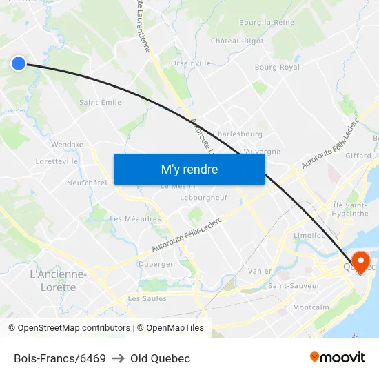 Bois-Francs/6469 to Old Quebec map