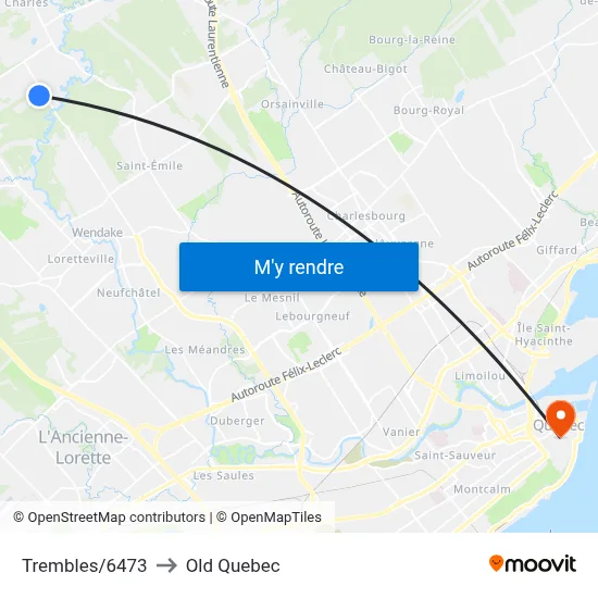 Trembles/6473 to Old Quebec map