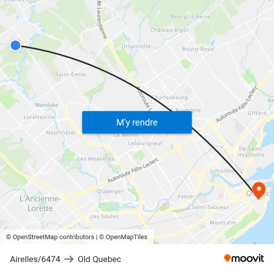 Airelles/6474 to Old Quebec map
