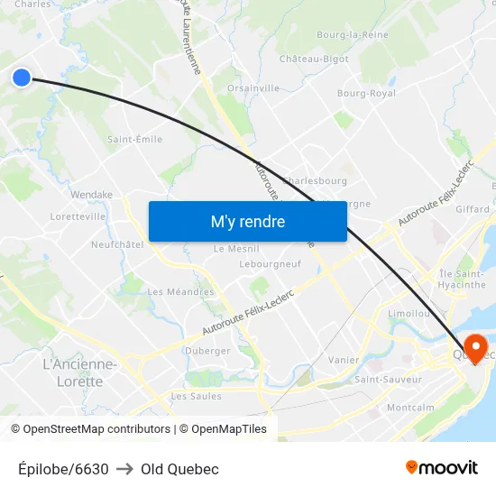 Épilobe/6630 to Old Quebec map