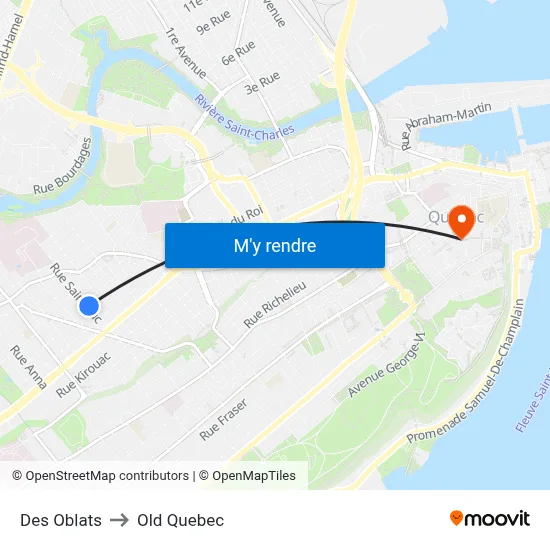 Des Oblats to Old Quebec map