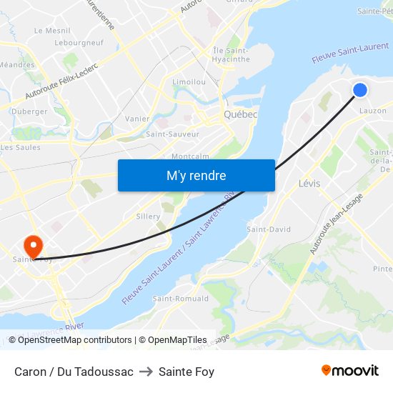 Caron / Du Tadoussac to Sainte Foy map