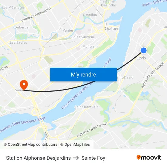 Station Alphonse-Desjardins to Sainte Foy map