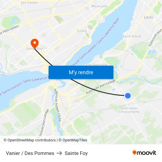 Vanier / Des Pommes to Sainte Foy map