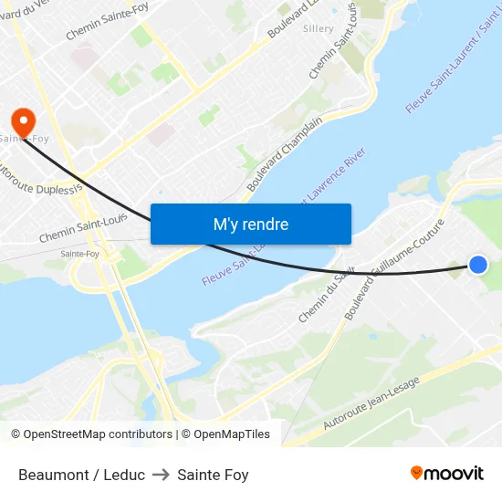 Beaumont / Leduc to Sainte Foy map