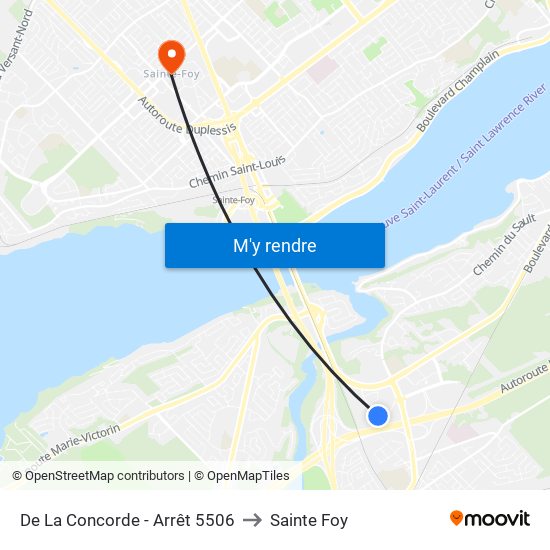 De La Concorde - Arrêt 5506 to Sainte Foy map