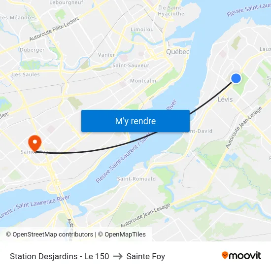 Station Desjardins - Le 150 to Sainte Foy map