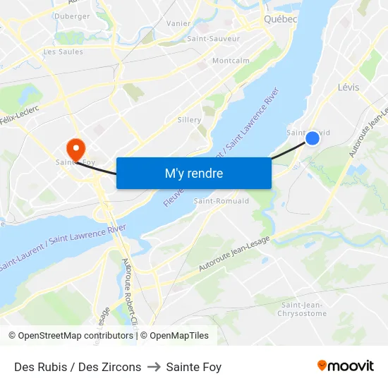 Des Rubis / Des Zircons to Sainte Foy map