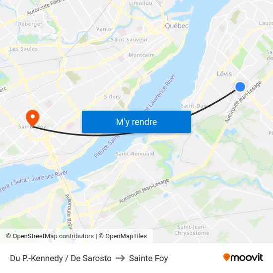 Du P.-Kennedy / De Sarosto to Sainte Foy map