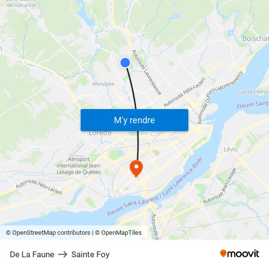 De La Faune to Sainte Foy map