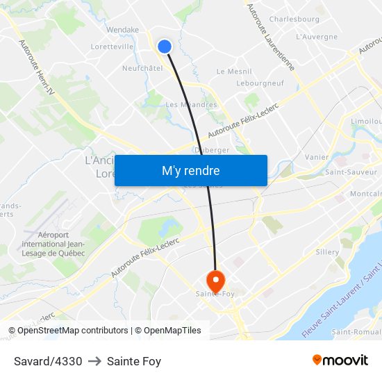 Savard/4330 to Sainte Foy map