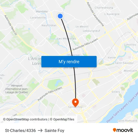 St-Charles/4336 to Sainte Foy map