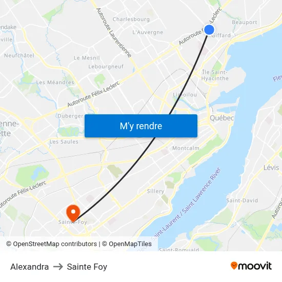 Alexandra to Sainte Foy map