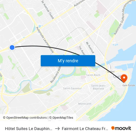 Hôtel Suites Le Dauphin Québec Quebec City to Fairmont Le Chateau Frontenac Quebec City map