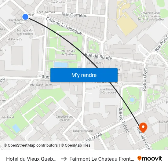 Hotel du Vieux Quebec Quebec City to Fairmont Le Chateau Frontenac Quebec City map