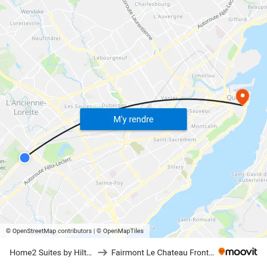 Home2 Suites by Hilton Quebec City to Fairmont Le Chateau Frontenac Quebec City map