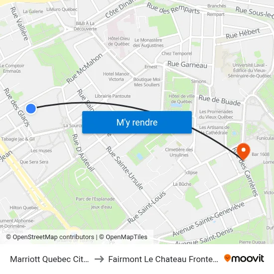 Marriott Quebec City Downtown to Fairmont Le Chateau Frontenac Quebec City map