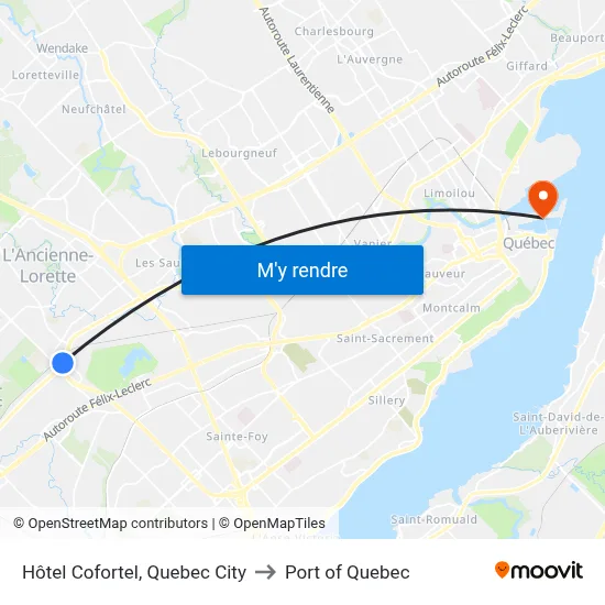 Hôtel Cofortel, Quebec City to Port of Quebec map