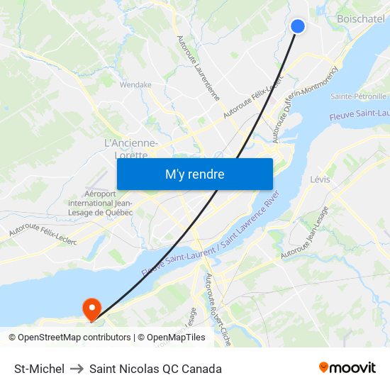 St-Michel to Saint Nicolas QC Canada map