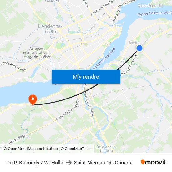 Du P.-Kennedy / W.-Hallé to Saint Nicolas QC Canada map