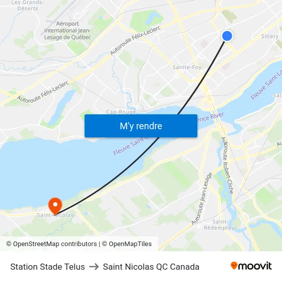 Station Stade Telus to Saint Nicolas QC Canada map