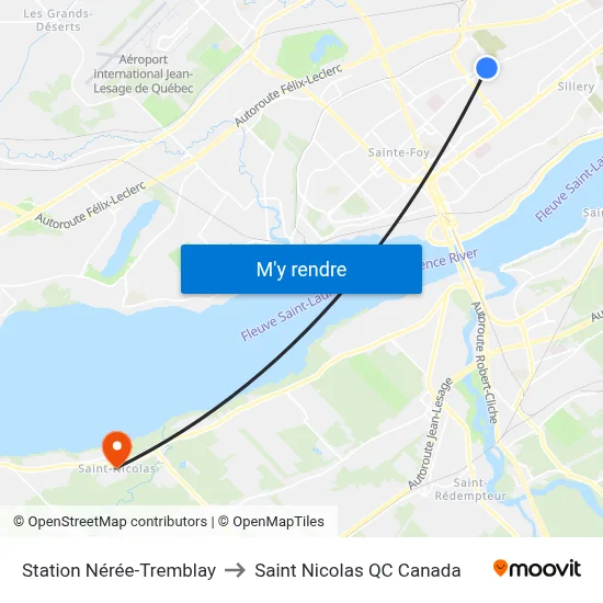Station Nérée-Tremblay to Saint Nicolas QC Canada map