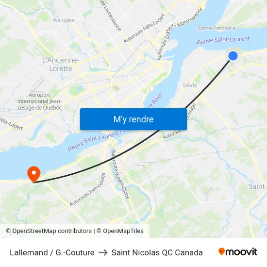 Lallemand / G.-Couture to Saint Nicolas QC Canada map