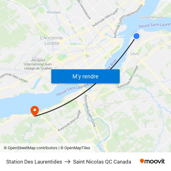 Station Des Laurentides to Saint Nicolas QC Canada map