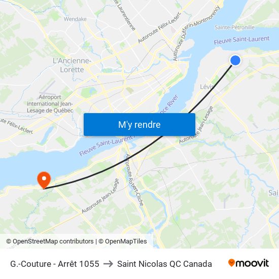 G.-Couture - Arrêt 1055 to Saint Nicolas QC Canada map