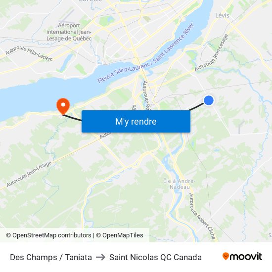 Des Champs / Taniata to Saint Nicolas QC Canada map