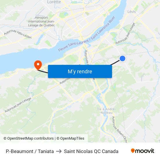 P.-Beaumont / Taniata to Saint Nicolas QC Canada map