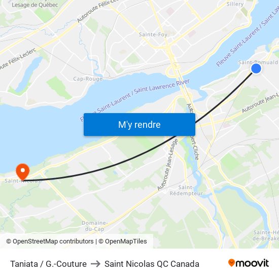 Taniata / G.-Couture to Saint Nicolas QC Canada map