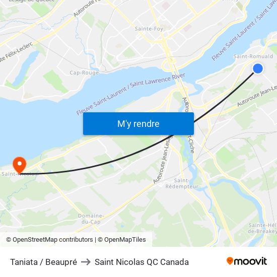 Taniata / Beaupré to Saint Nicolas QC Canada map
