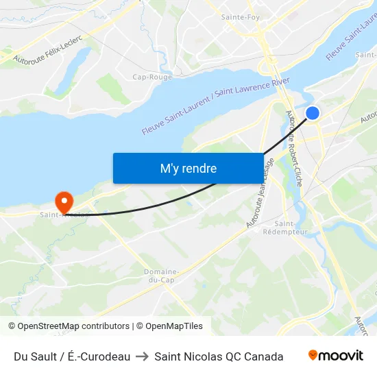 Du Sault / É.-Curodeau to Saint Nicolas QC Canada map
