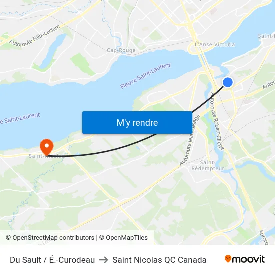 Du Sault / É.-Curodeau to Saint Nicolas QC Canada map