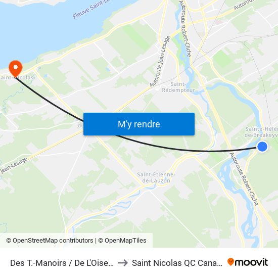 Des T.-Manoirs / De L'Oiselet to Saint Nicolas QC Canada map
