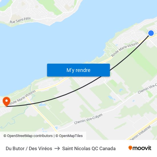 Du Butor / Des Viréos to Saint Nicolas QC Canada map