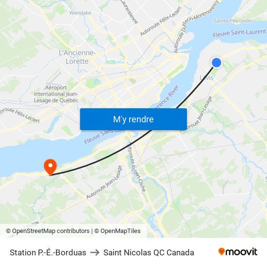 Station P.-É.-Borduas to Saint Nicolas QC Canada map