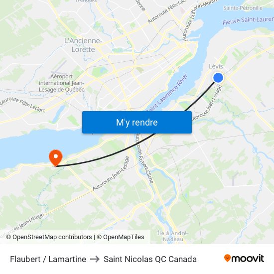 Flaubert / Lamartine to Saint Nicolas QC Canada map