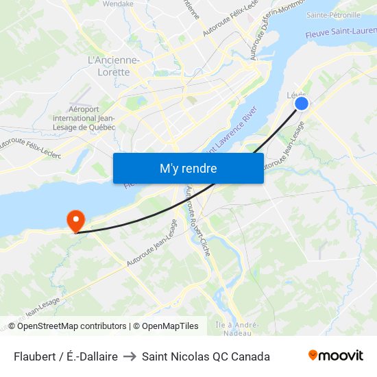 Flaubert / É.-Dallaire to Saint Nicolas QC Canada map