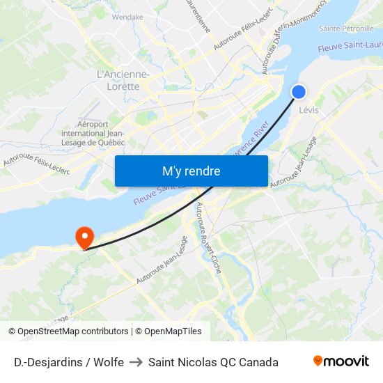 D.-Desjardins / Wolfe to Saint Nicolas QC Canada map