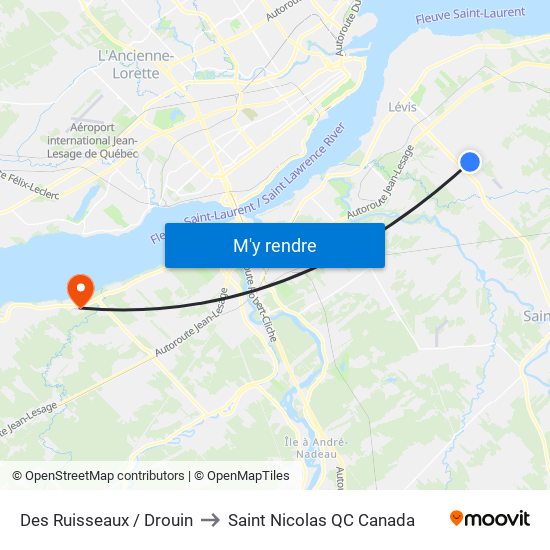 Des Ruisseaux / Drouin to Saint Nicolas QC Canada map